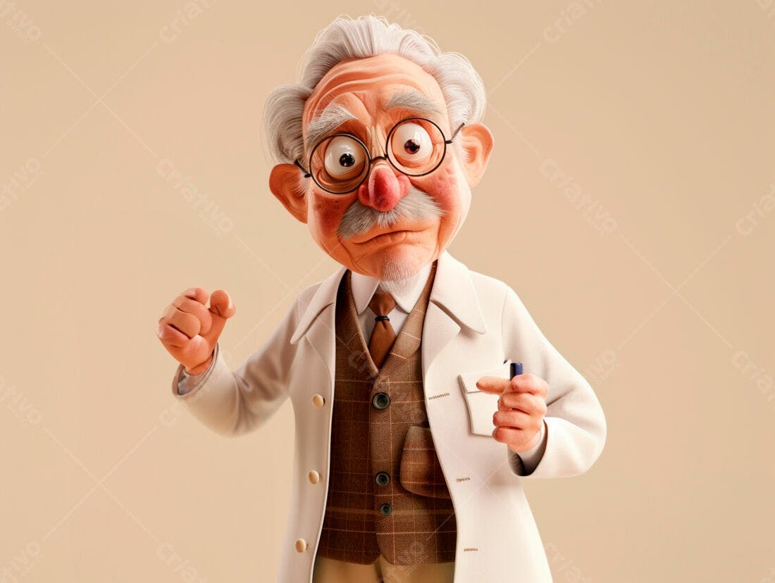 Cientista Cartoon Idoso em fundo bege