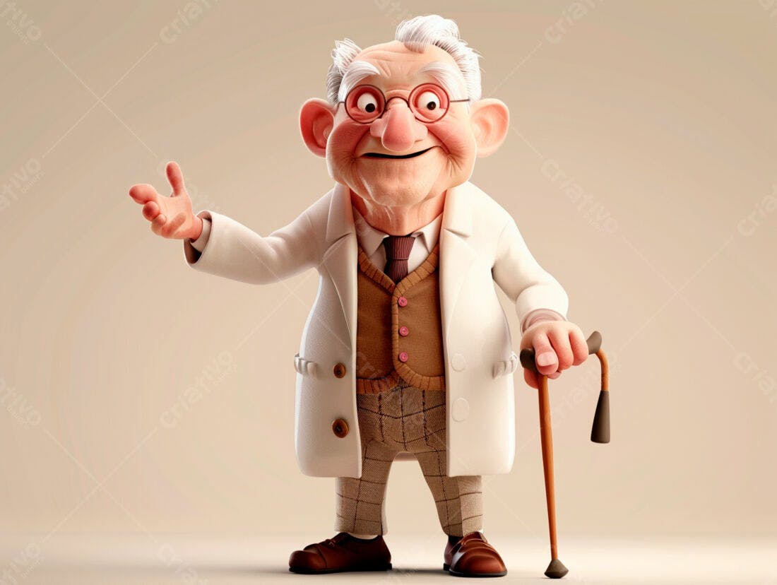 Idoso cartum médico com bengala