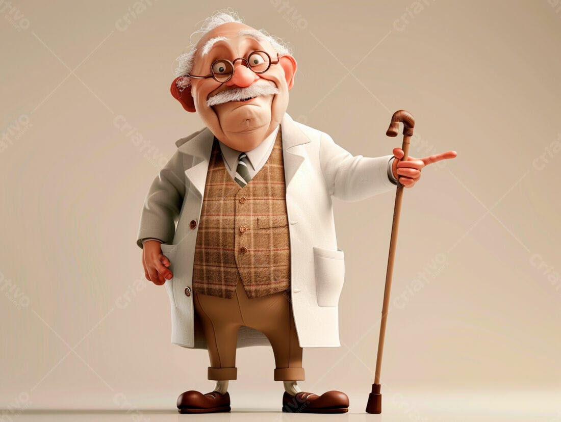 Ilustração Médico Cartoon Idoso Alegre