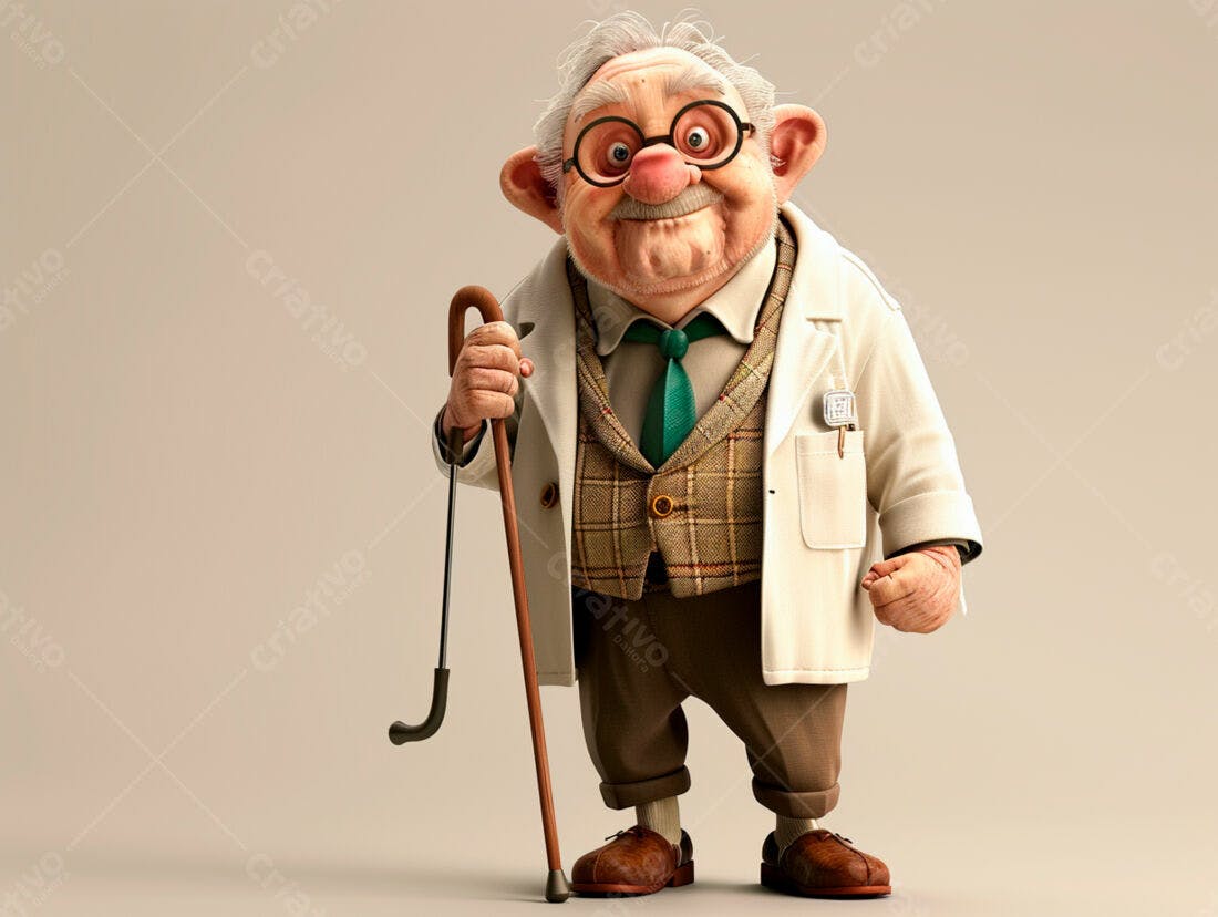 Ilustração Médico Idoso com bengala