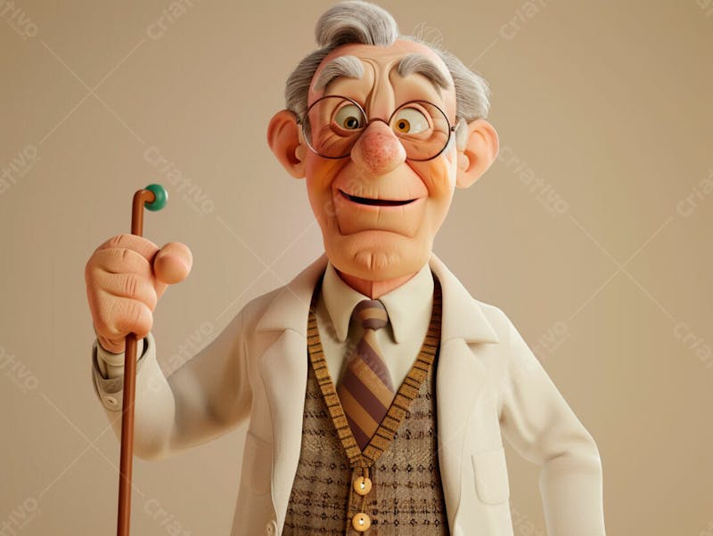 Médico idoso em formato cartoon 3d 36