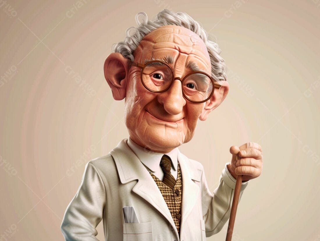 Ilustração de homem idoso alegre com bengala