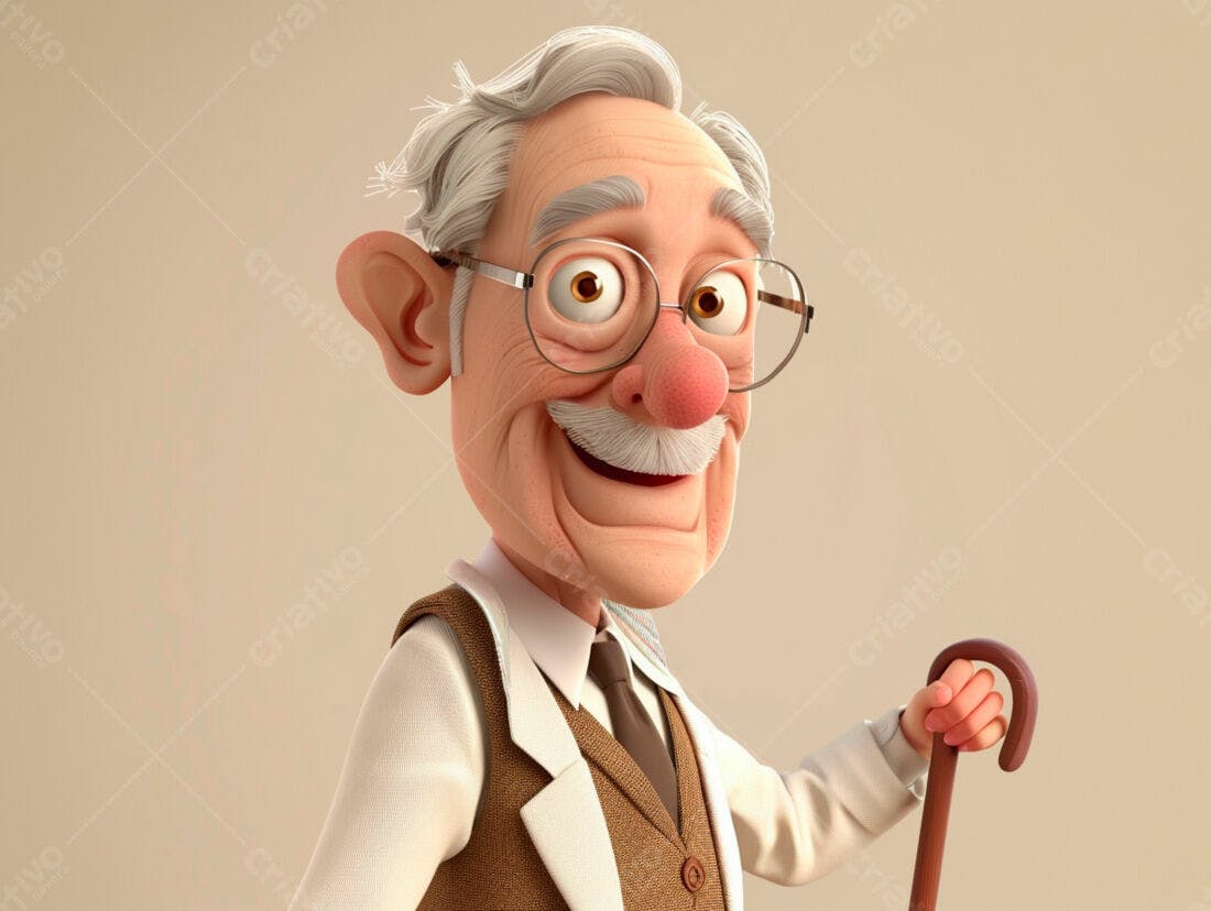 Senhor simpático com bengala ilustração 3D