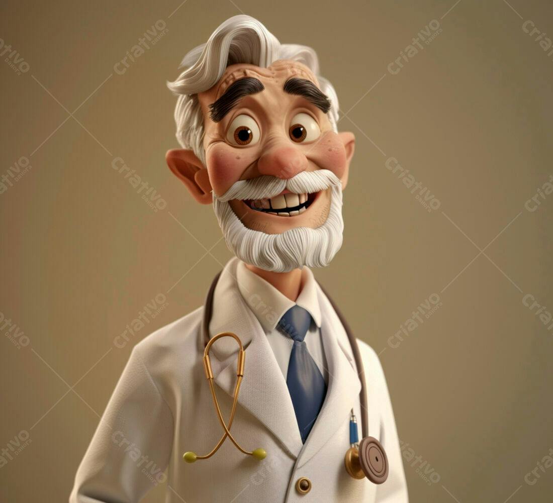 Médico animado sorridente jaleco branco