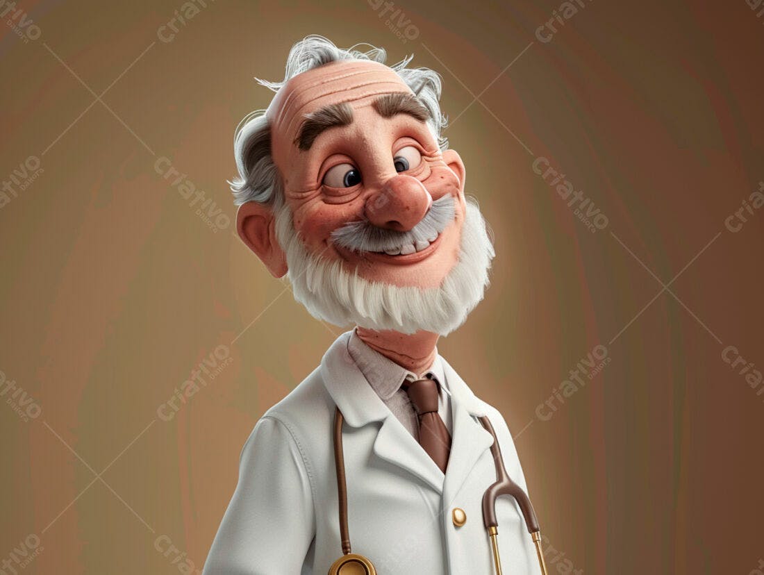 Médico idoso sorridente desenho animado