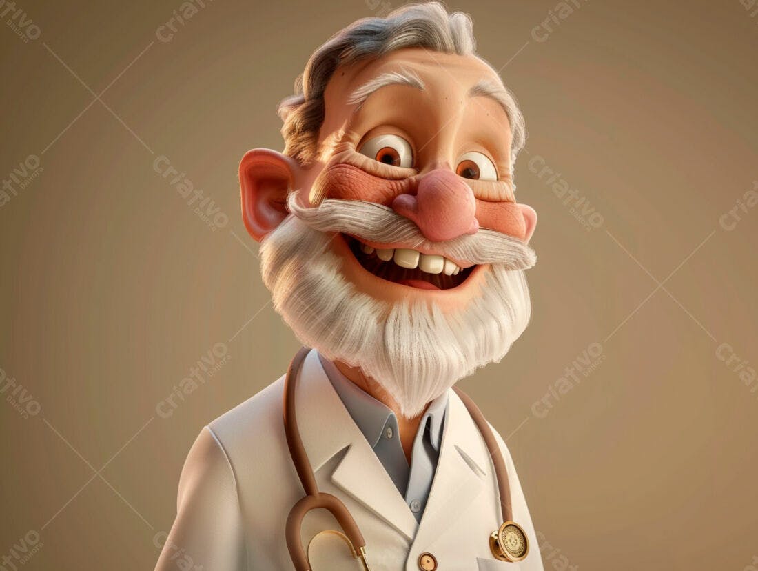Médico Cartoon Alegre Jaleco Branco
