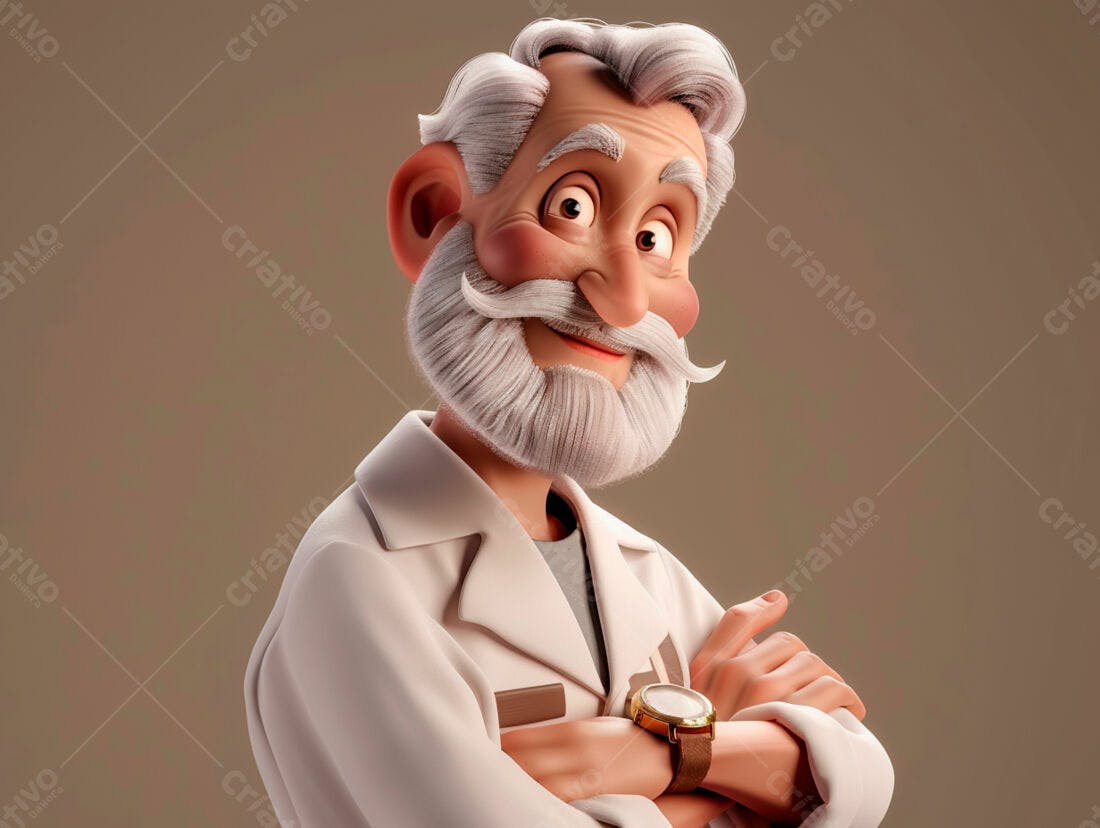 Ilustração 3D de médico idoso sorridente