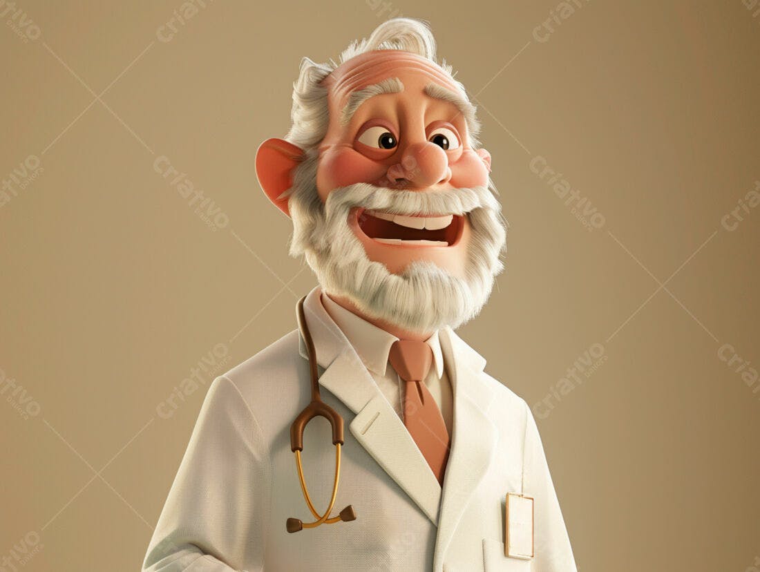 Médico Cartoon Alegre em seu Consultório
