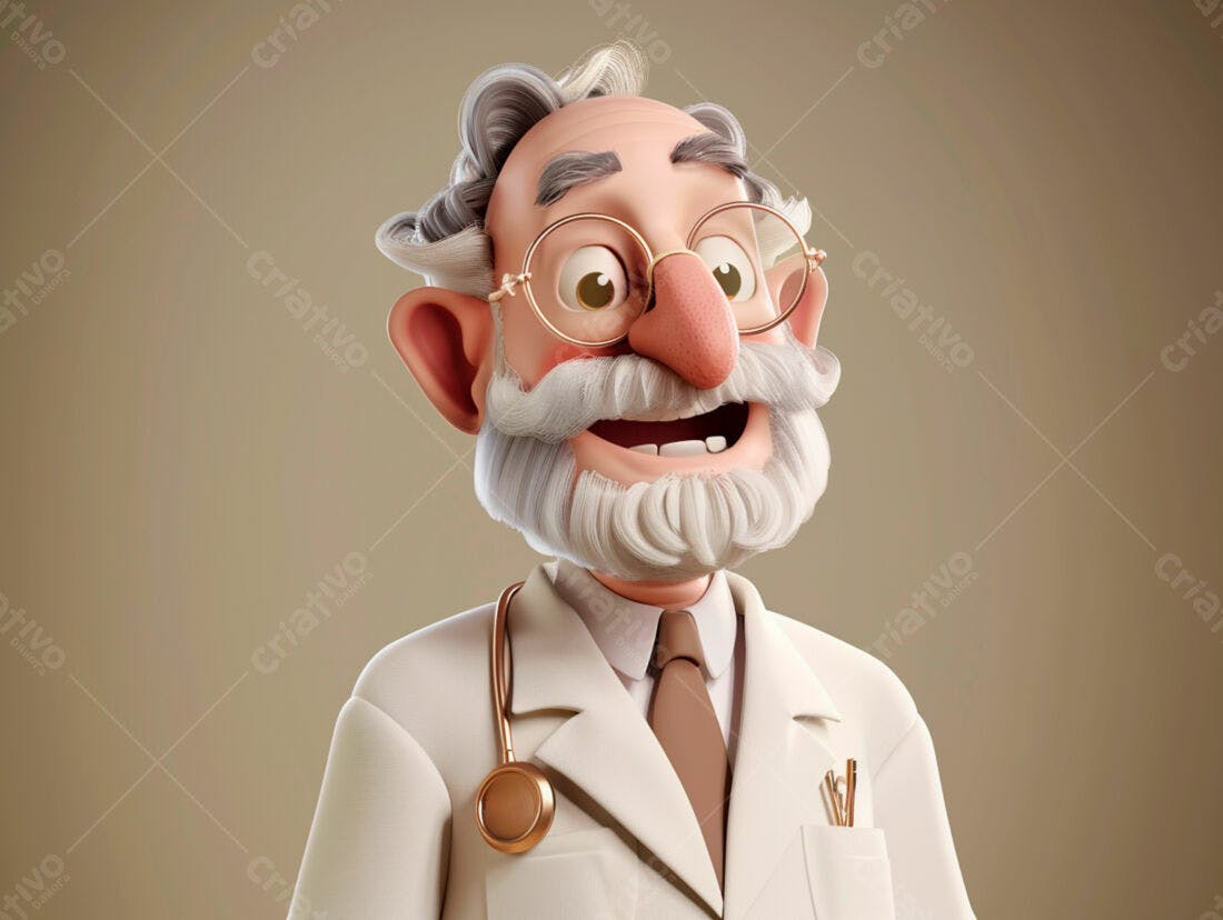 Médico Cartoon Sorrindo Ilustração 3D