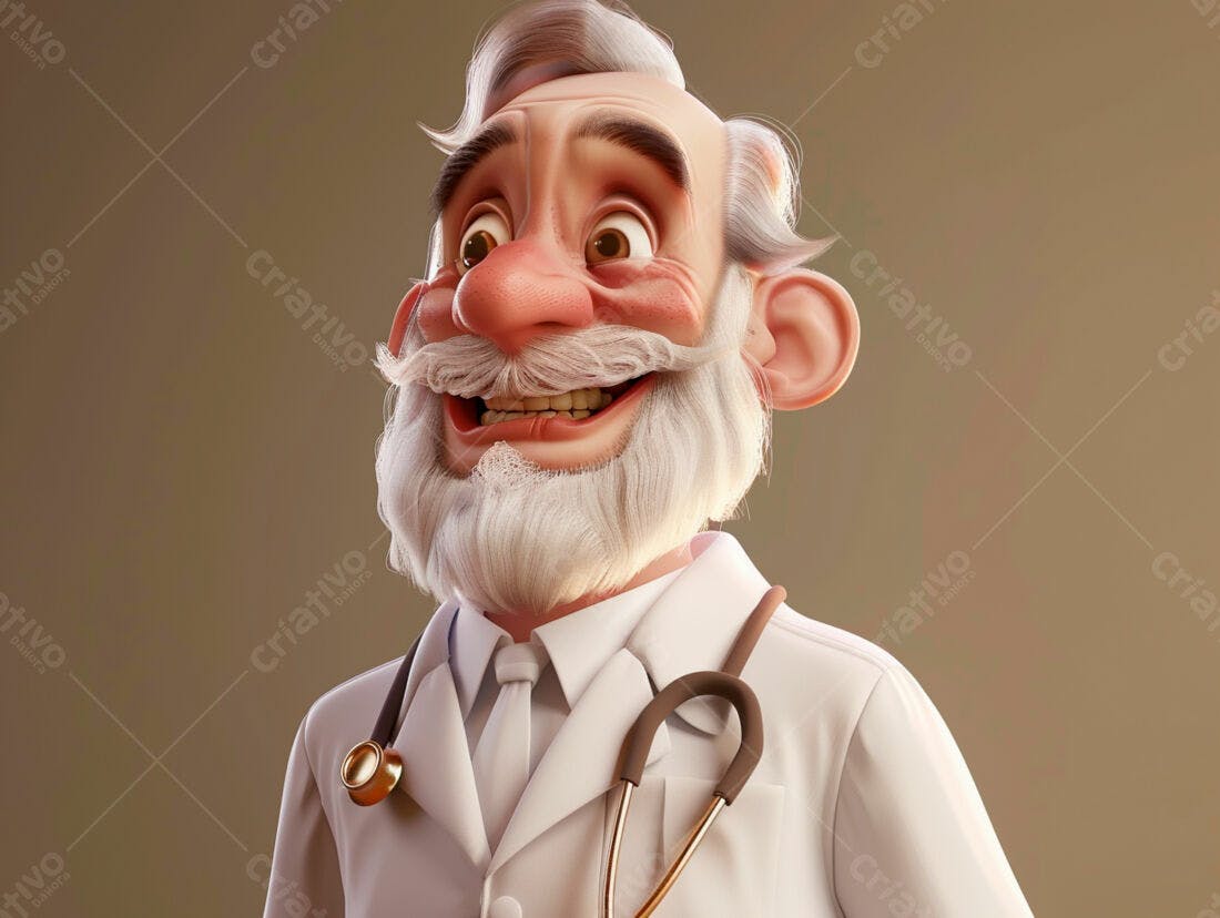 Médico Cartoon Sorrindo Ilustração 3D