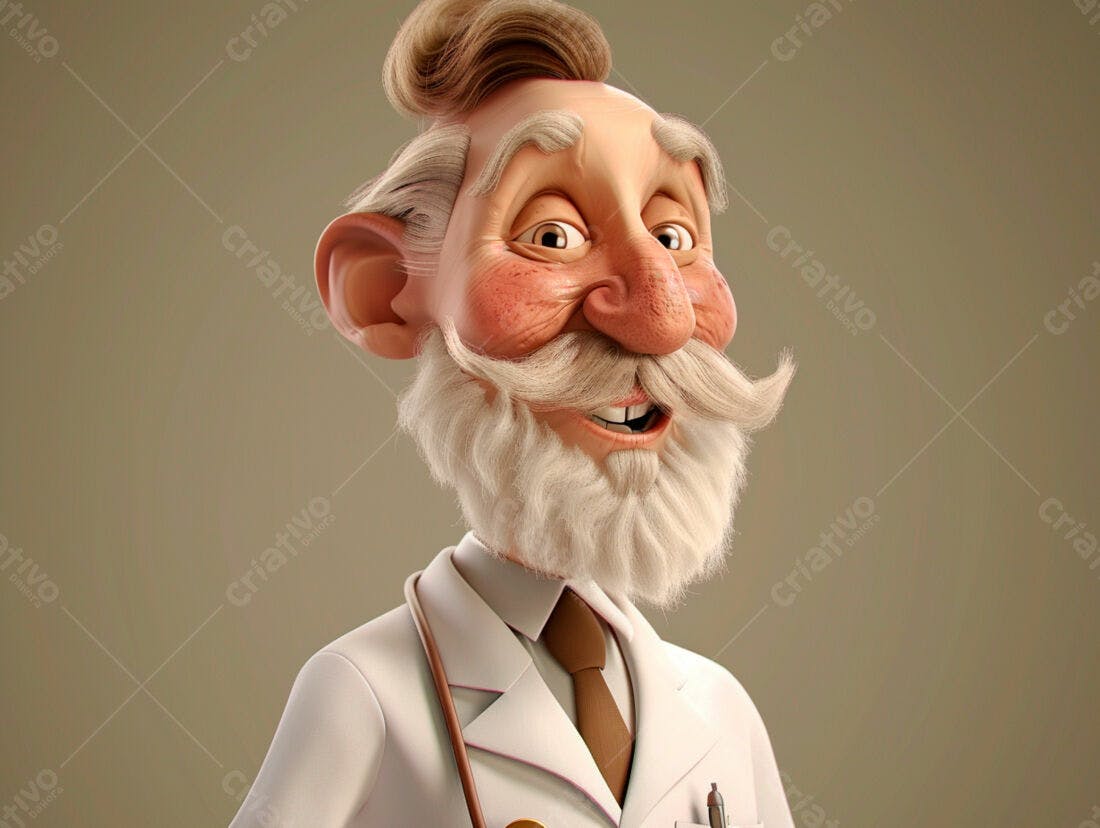 Médico Cartoon Sorridente Jaleco Branco