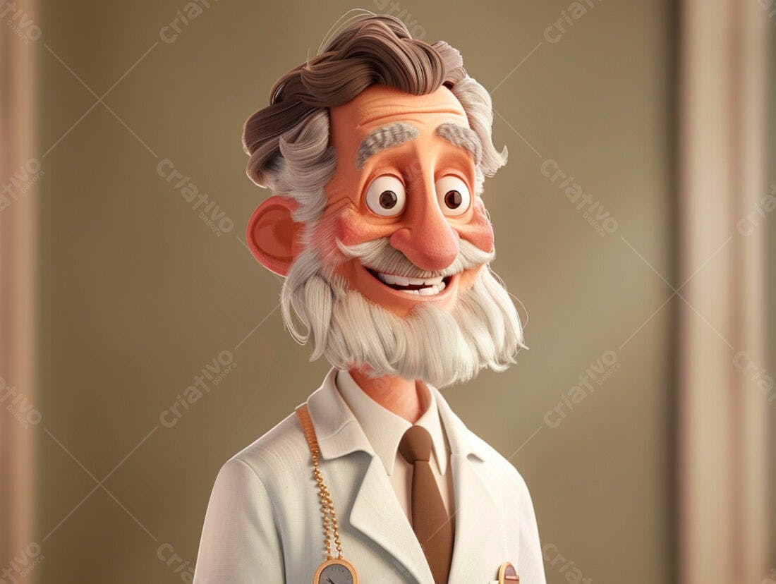 Médico animado sorridente jaleco branco
