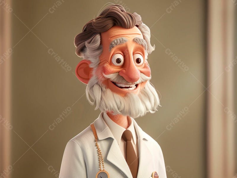 Médico idoso em formato cartoon 3d 59