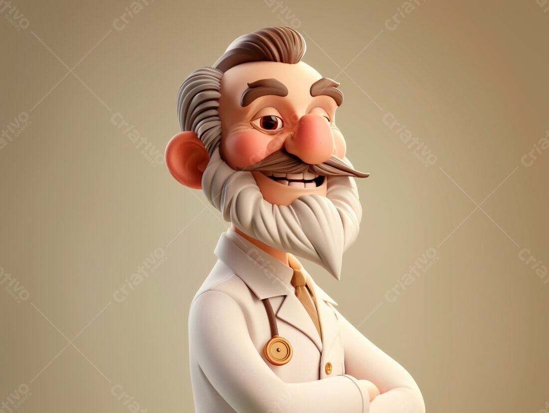 Médico Cartoon Sorrindo Braços Cruzados