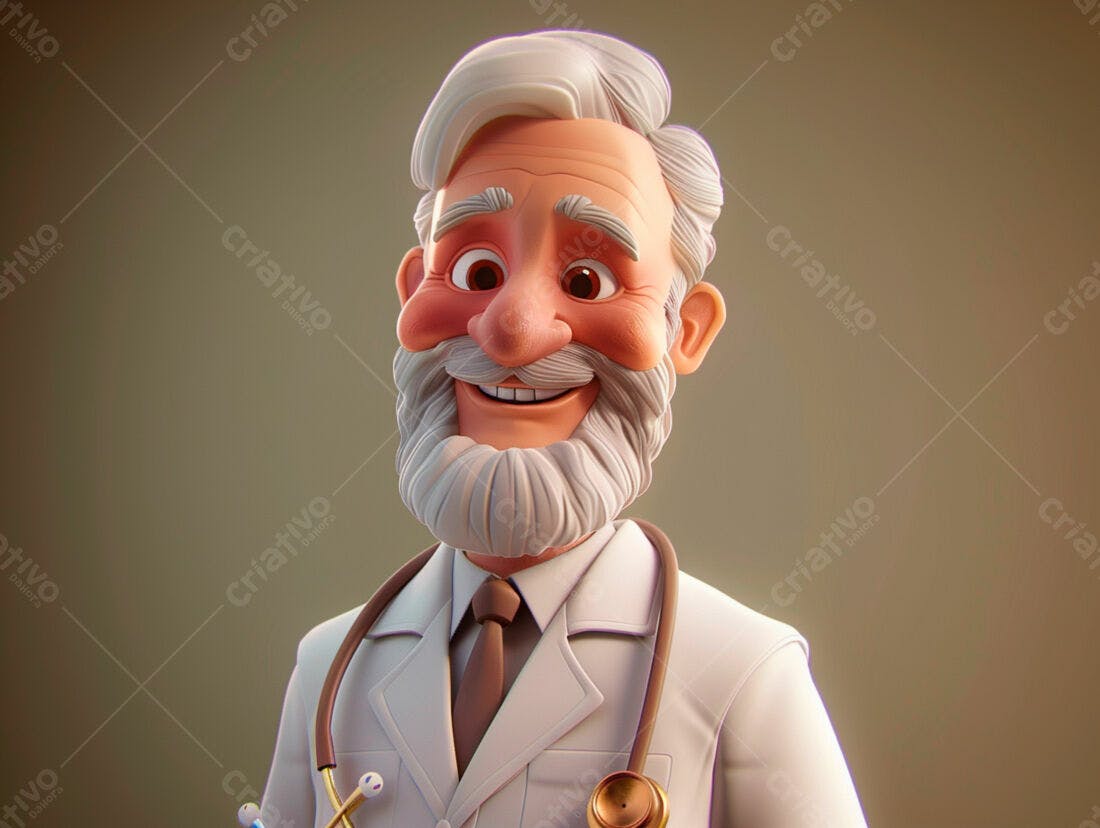 Médico idoso sorridente desenho animado