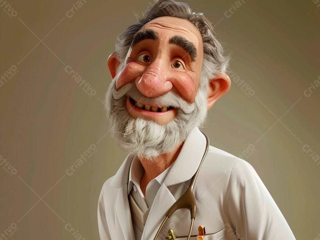 Médico idoso sorridente ilustração 3D
