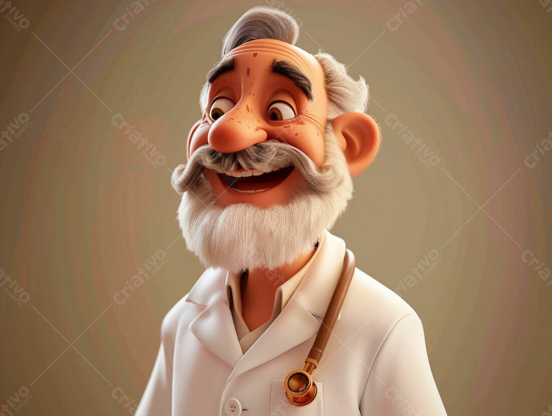 Médico animado sorridente jaleco branco