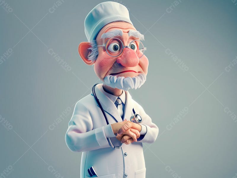 Médico idoso em formato cartoon 3d 66