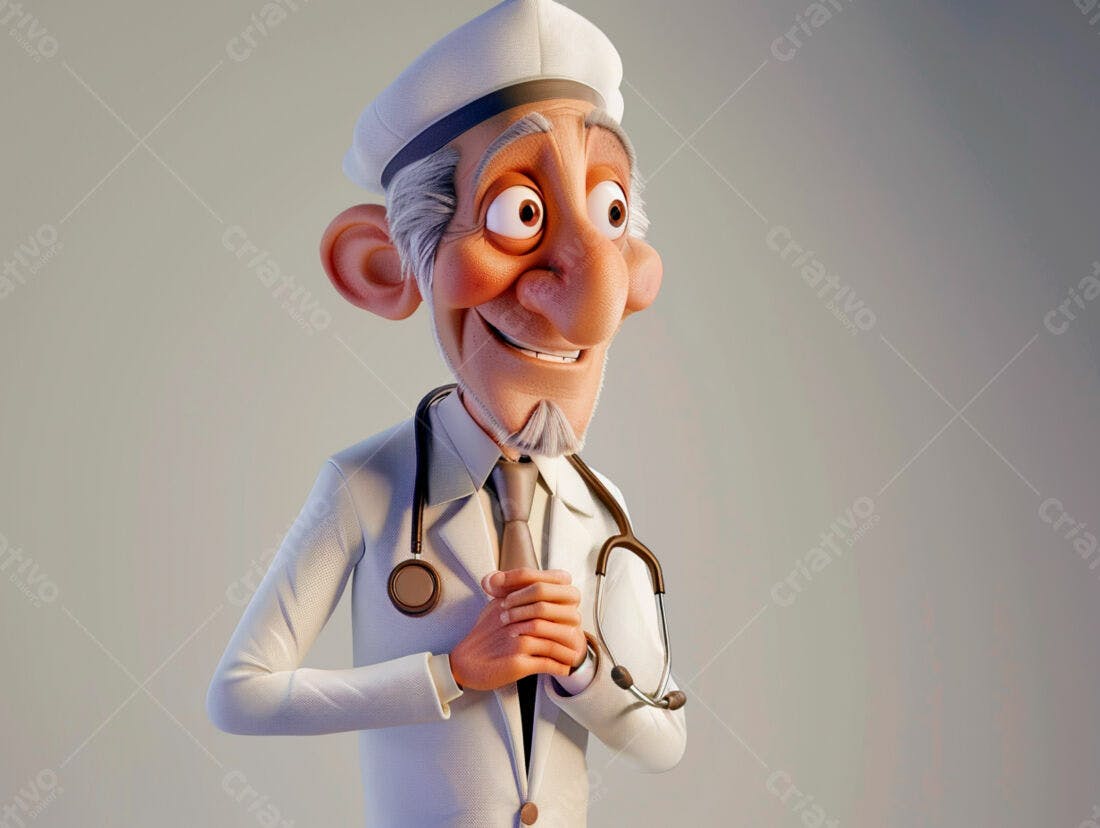 Médico animado sorridente em fundo claro
