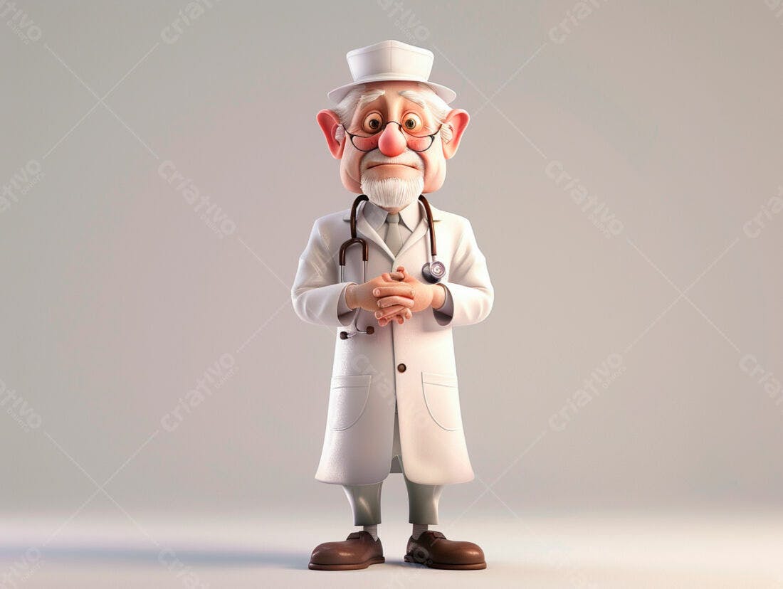 Médico Cartoon Sorridente em Branco e Bege
