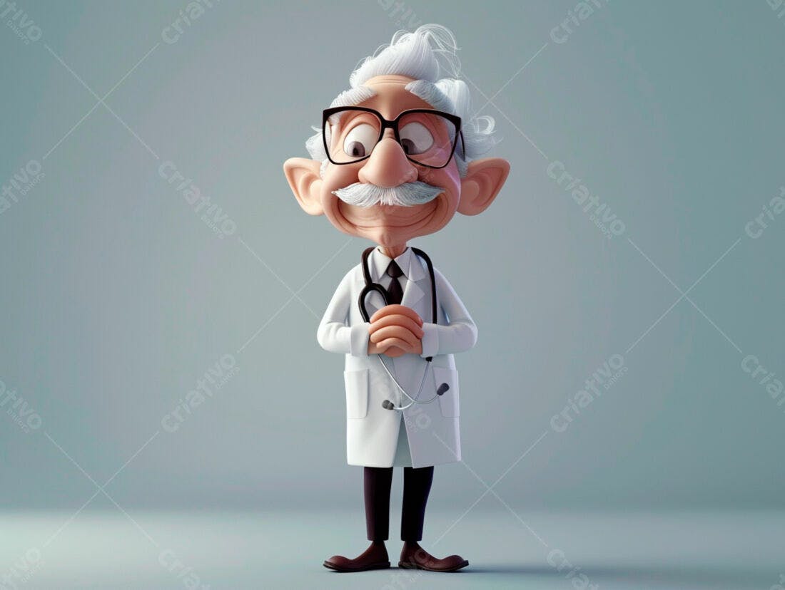 Médico Cartoon Sorrindo fundo azul
