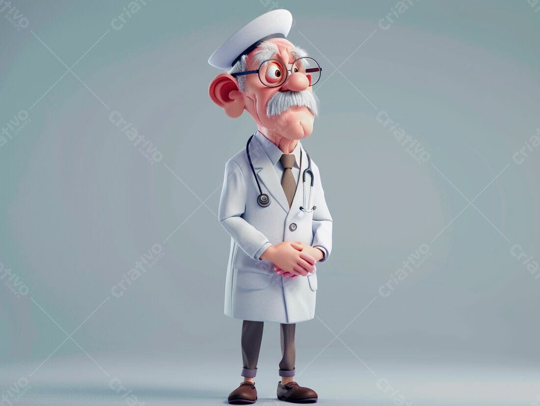 Médico Cartoon Ilustração fundo cinza