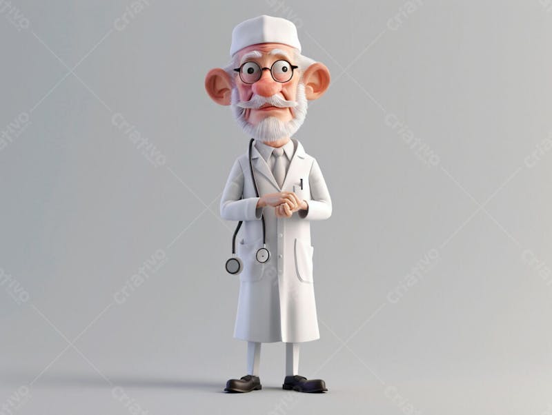 Médico idoso em formato cartoon 3d 72