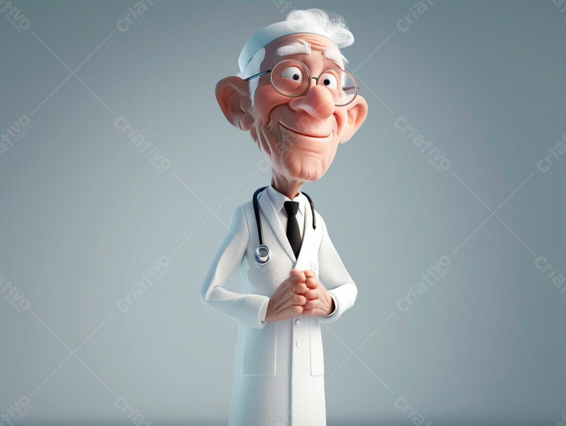 Médico Cartum Sorrindo Jaleco Branco