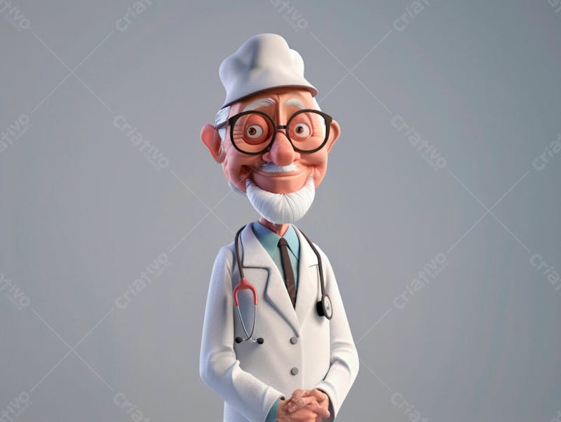 Médico idoso em formato cartoon 3d 78
