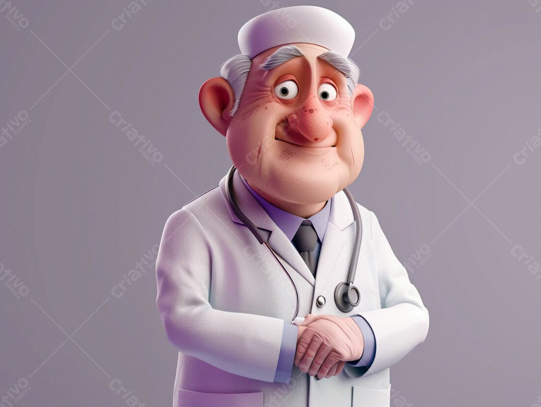 Médico Cartoon Sorridente Ilustração 3D