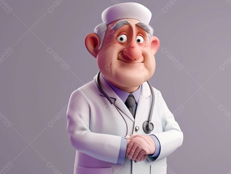 Médico idoso em formato cartoon 3d 80
