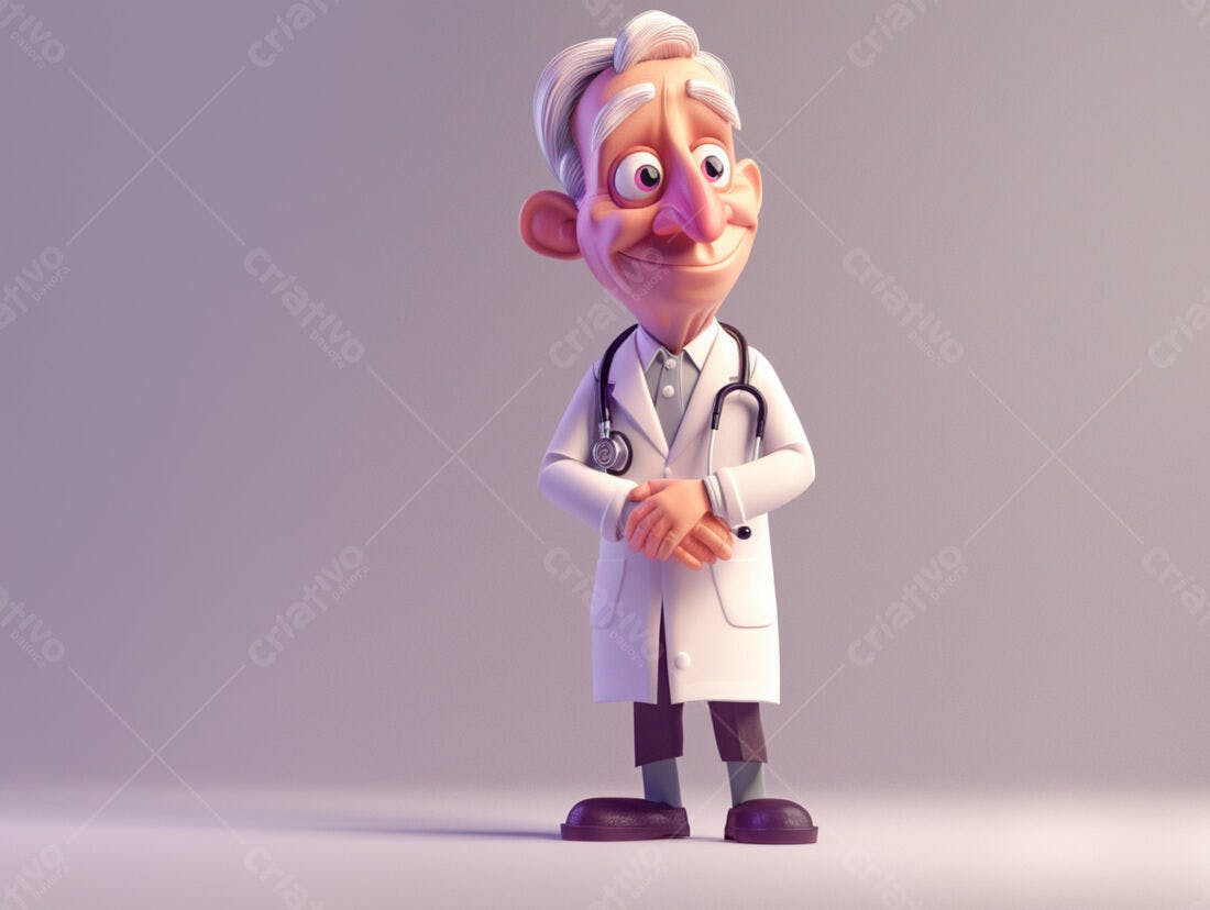 Médico Cartoon Sorrindo em fundo claro