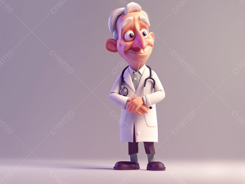 Médico idoso em formato cartoon 3d 81