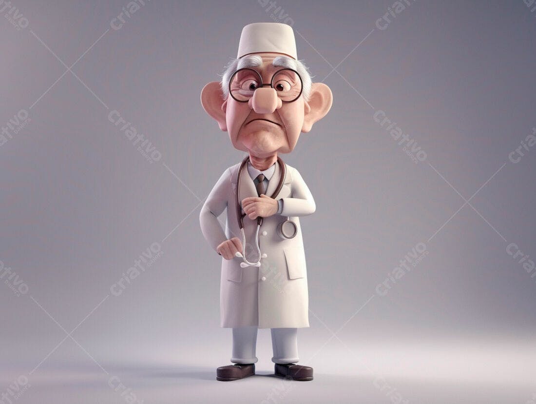 Médico Cartoon idoso com estetoscópio