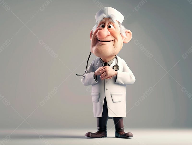 Médico idoso em formato cartoon 3d 83