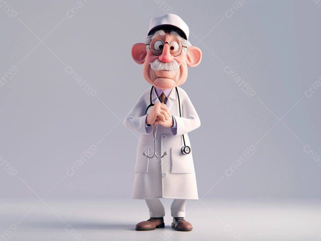 Médico Cartoon sorridente em fundo claro