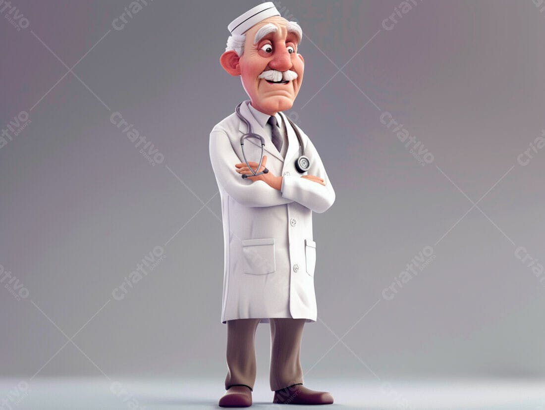 Médico Cartoon Ilustração Braços Cruzados