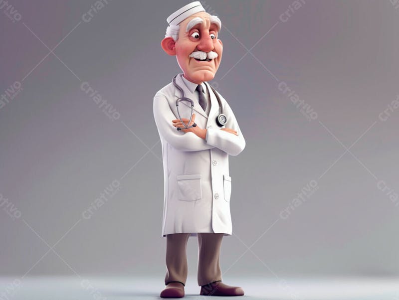 Médico idoso em formato cartoon 3d 86