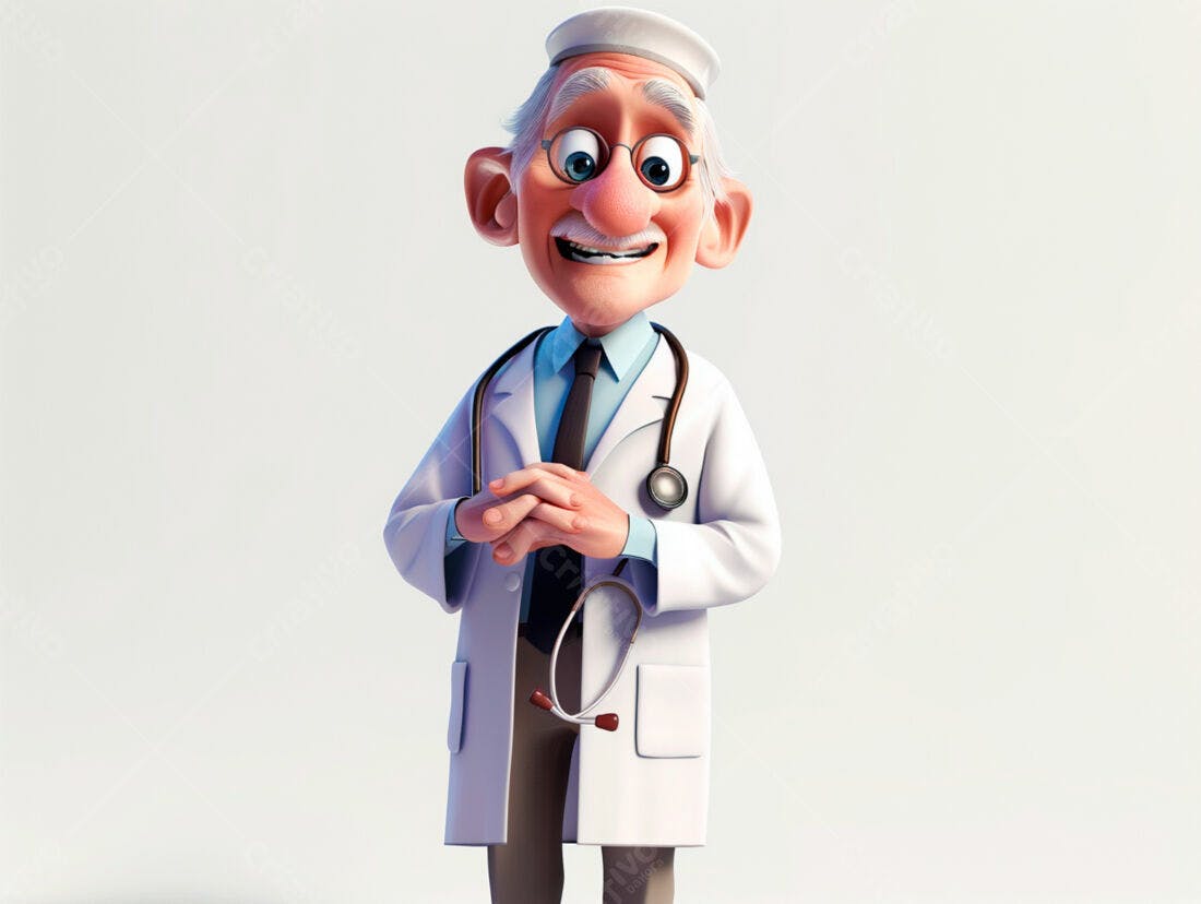 Médico Cartoon Idoso Sorrindo