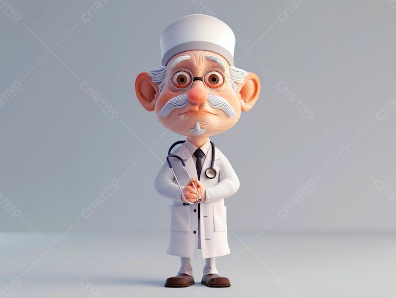 Médico idoso em formato cartoon 3d 89
