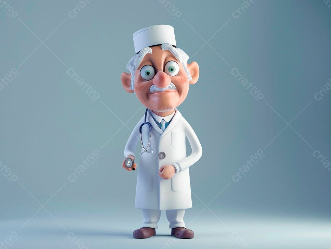 Médico Cartoon segurando lanterna fundo azul