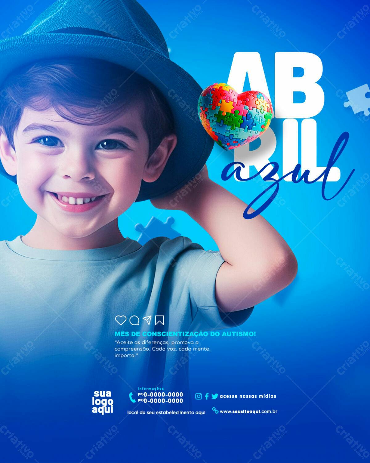 Flyer Abril Azul - Conscientização do Autismo PSD Editável