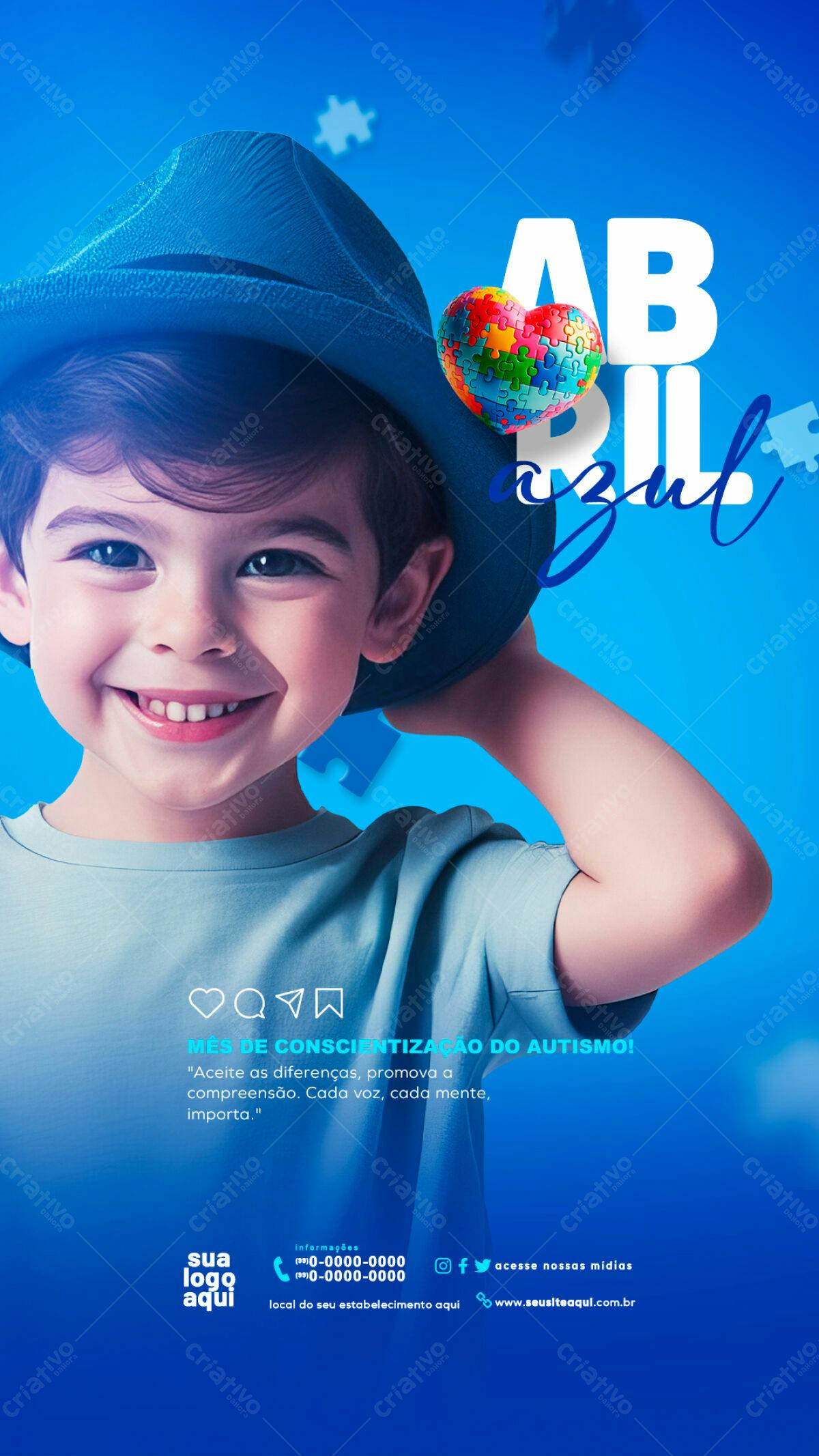 Flyer Abril Azul - Conscientização do Autismo PSD Editável