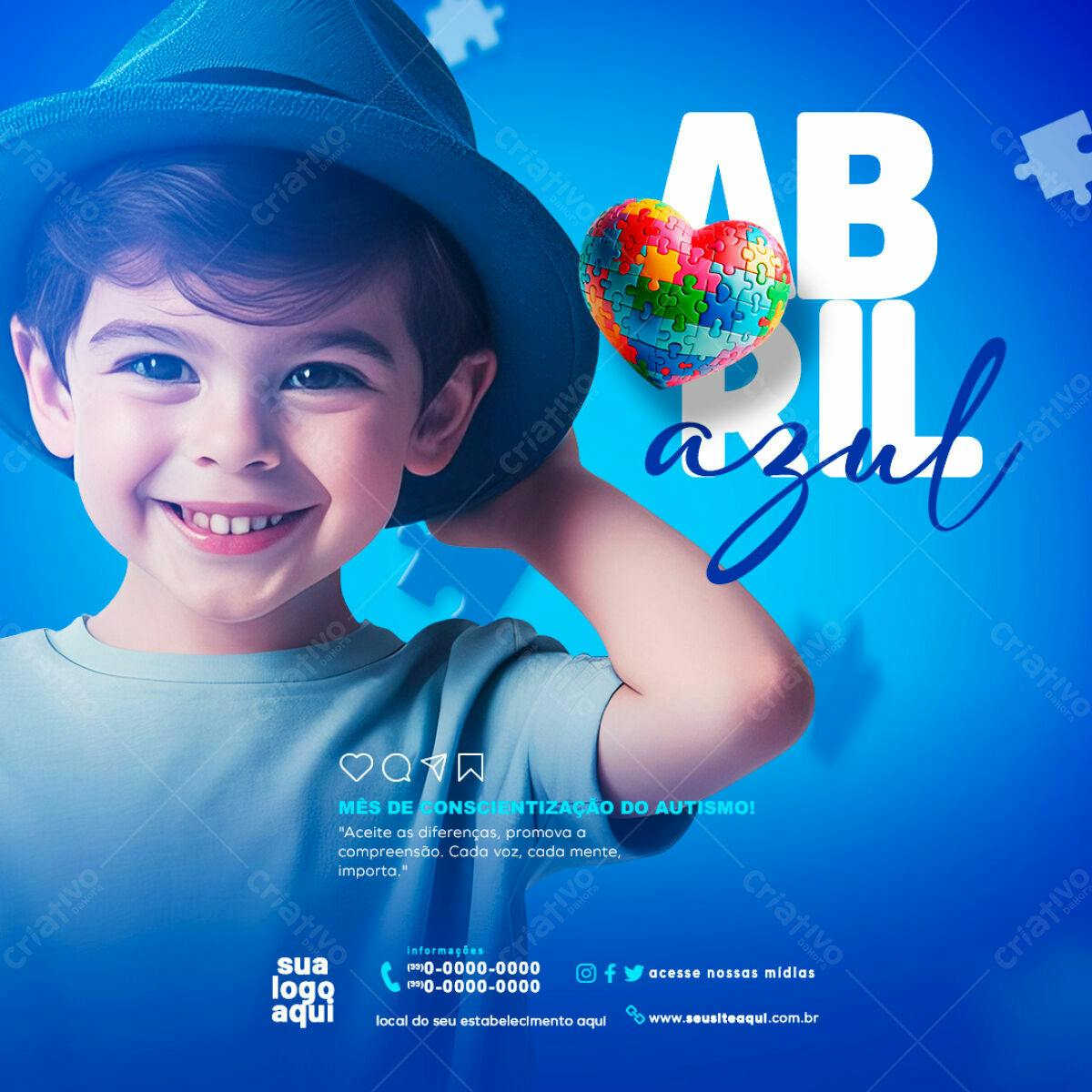 Flyer Abril Azul Conscientização Autismo PSD Editável