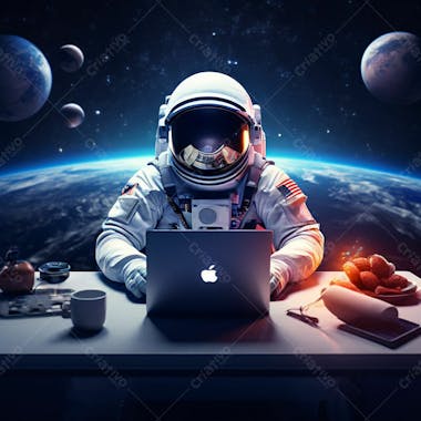 Astronauta com laptop apple imagem em alta resolução