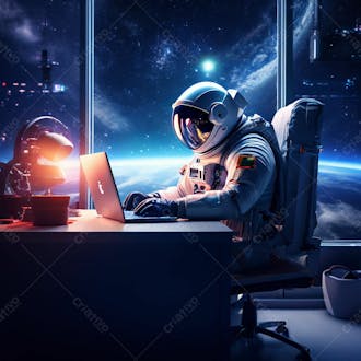 Astronauta com laptop apple imagem em alta resolução