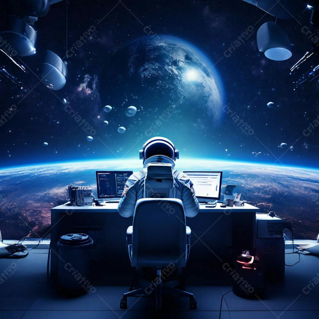 Astronauta trabalhando em estação espacial