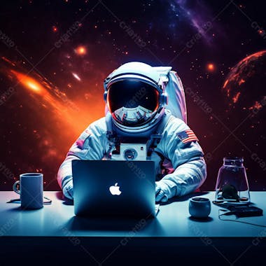 Astronauta com laptop apple imagem em alta resolução