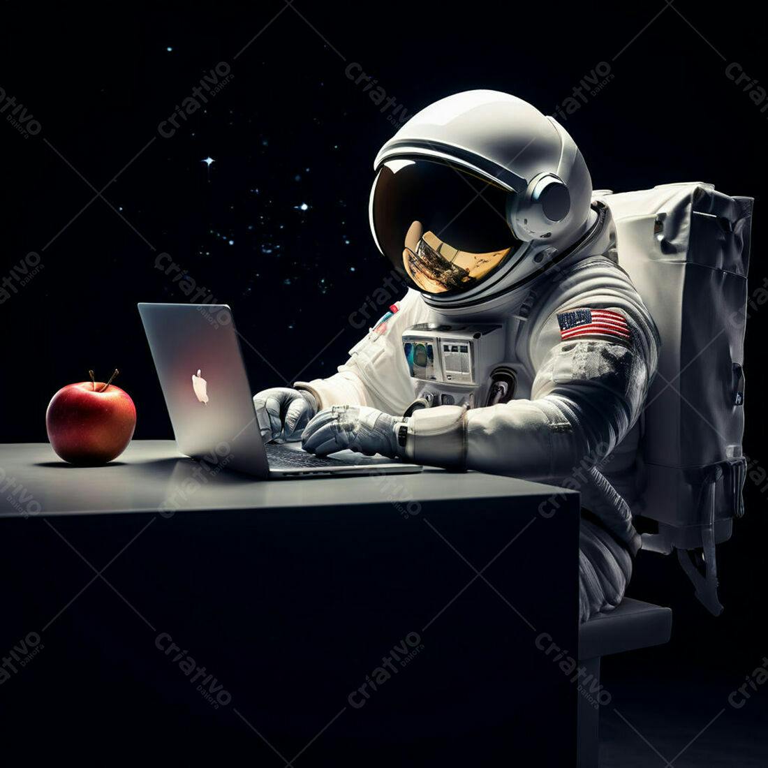 Astronauta usando laptop no espaço