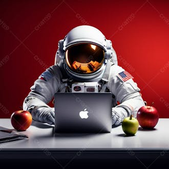Astronauta com laptop apple imagem em alta resolução